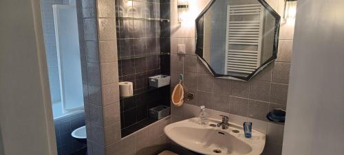a bathroom with a sink and a mirror at Locazione Turistica Sul Mare Strada Costiera 244, Trieste in Santa Croce Mare