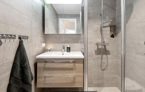 ein Bad mit einem Waschbecken und einer Dusche in der Unterkunft Geilo sentrum for 4 personer in Geilo
