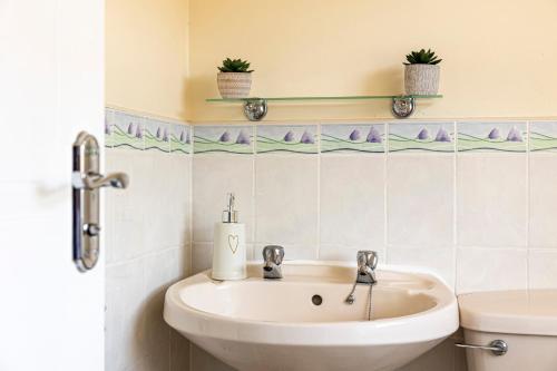 a bathroom with a sink and a toilet at Fair View - Off Street Parking and Garden in Shrewsbury