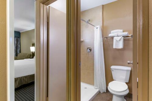 y baño con aseo y ducha. en Best Western Royal Sun Inn & Suites en Tucson