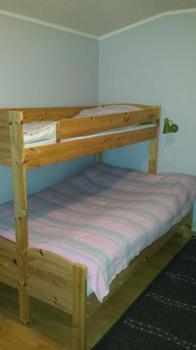 a wooden bunk bed in a room at Tana Vertshus in Bånjakas