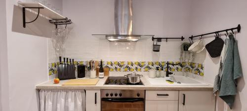 une cuisine avec un évier et un plan de travail dans l'établissement Charming Appartement in Vieux Nice, à Nice