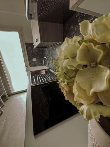 a flower sitting on a counter in a kitchen at Soffio del Salento in Matino