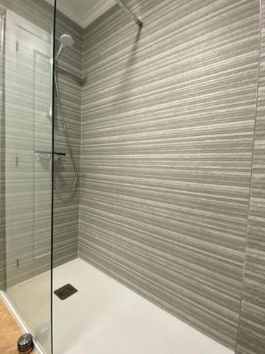 a shower with a glass door in a bathroom at Tesoro del Eden in Torrevieja