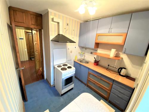 Kuchyň nebo kuchyňský kout v ubytování Апартаменти поруч з метро Лівобережна та МВЦ