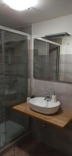 a bathroom with a sink and a shower at Alla Fontana di Gemma via dei sosii 69 in Tivoli
