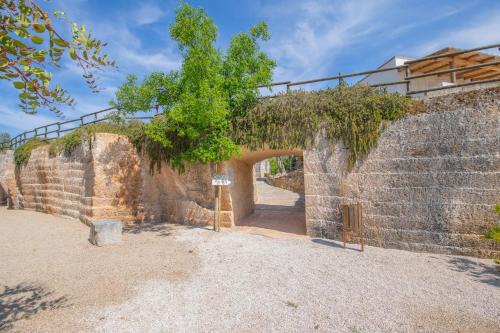 a stone wall with a tree in front of it at Cava Li Santi Residence in Nardò