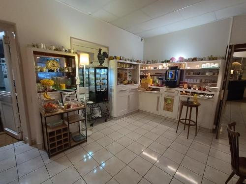 Duży pokój z kuchnią z blatami i półkami w obiekcie HOTEL DE FRANCE w mieście Tour-du-Pin