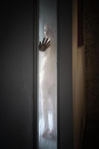 a person is seen through a glass door at Boutique Hotel Ferrara in Ferrara