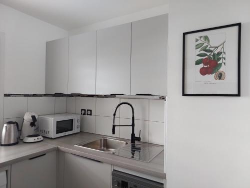 Cuisine ou kitchenette dans l'établissement Beau T3 Litchi vue océan piscine