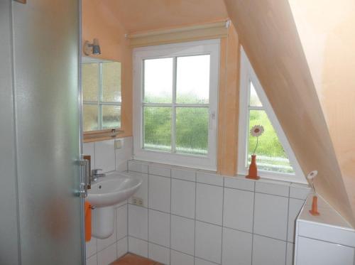 a bathroom with a sink and a window at Grete in Wieck