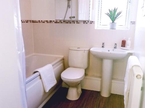 Baño blanco con aseo y lavamanos en Sea View Apartment Blyth, en Blythe