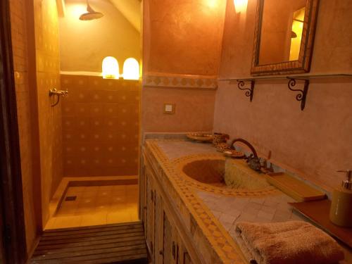 een badkamer met een wastafel en een douche bij Ryad Nour Al Janoub in Marrakesh