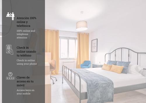 a poster of a bedroom with a bed in a room at Dadá Coliving & Rooms by Serendipia Turismo in Santiago de Compostela