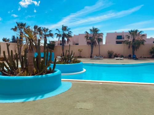 una piscina in un resort con palme di Surf and Chill Bungalow 70 a Parque Holandes