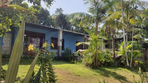 una casa azul con palmeras delante en VARANDA DO RIO NEGRO, en Manaus
