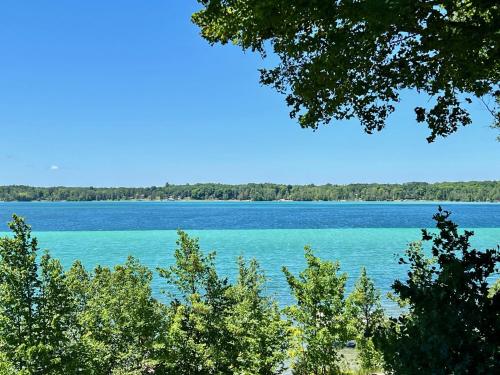 a view of a large body of water with trees at The Torch Lake Bed and Breakfast in Central Lake