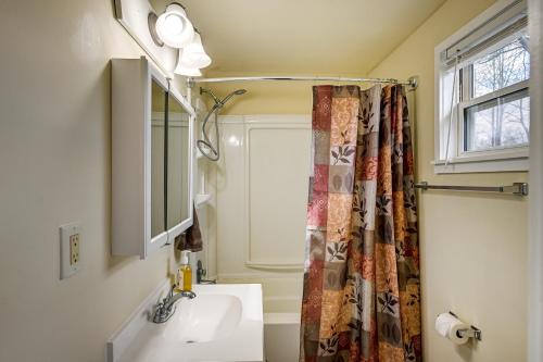 a bathroom with a sink and a mirror at Whittier Vacation Rental Cabin Pets Welcome! in Whittier
