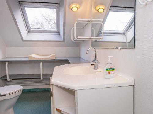 OrnumにあるSix-Bedroom Holiday home in Aabenraaのバスルーム(洗面台、鏡、トイレ付)