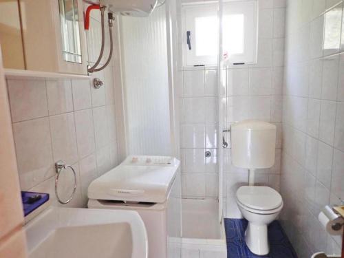 a white bathroom with a toilet and a sink at Apartments by the sea Seline, Paklenica - 21208 in Seline