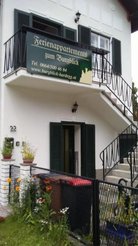 a building with a sign on the side of it at Burgblick-Hardegg in Hardegg