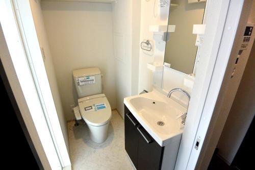 ein kleines Bad mit WC und Waschbecken in der Unterkunft オリエントシティ南堀江ⅡL in Osaka