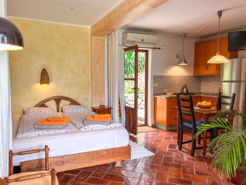 una camera con letto in una stanza con cucina di Tropical Studio a Órgiva