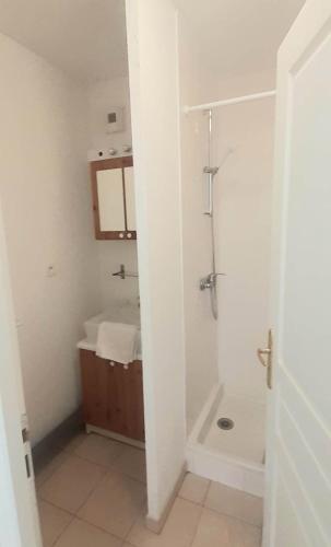 une salle de bain avec douche et lavabo dans l'établissement Hameau des Sources par Montbrun Locations, à Montbrun-les-Bains