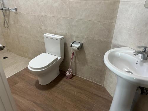 a bathroom with a toilet and a sink at Potsdam Homes in Prampram