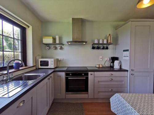 a kitchen with a sink and a stove top oven at Ban Milis 1 in Fethard on Sea
