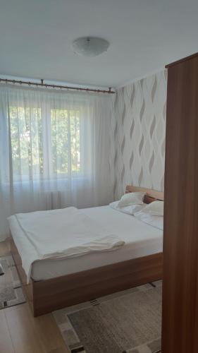 uma cama grande num quarto com uma janela em Apartament Victoria em Baile Felix