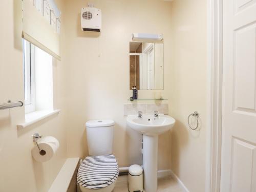 a small bathroom with a toilet and a sink at 1 The Dell in Norwich