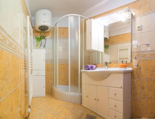 bagno con lavandino e doccia di House Aquarius a Podstrana