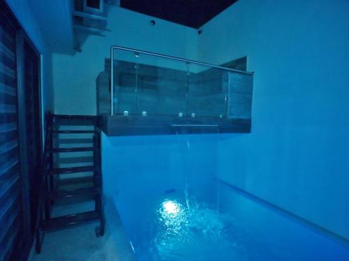 a large aquarium in a room with a ladder at Casa Pardo in Monterrey