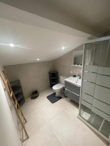 małą łazienkę z toaletą i umywalką w obiekcie Villa Frescati w mieście Vence