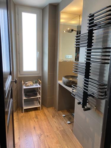 uma casa de banho com um lavatório e um espelho em Pavillon Geneve em Cannes