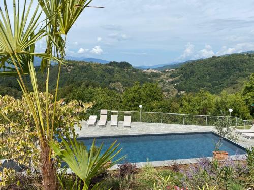 a swimming pool with a view of a mountain at Villa Pavone in Coreglia Antelminelli