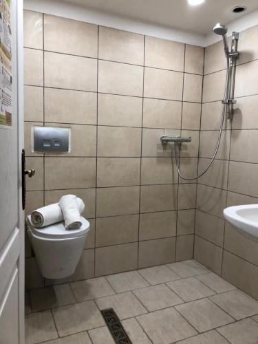 een badkamer met een toilet en een wastafel bij Tente bivouac Élevage Girbal in La Chapelotte