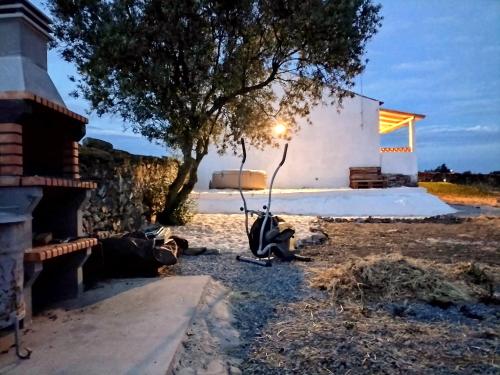 a scooter parked under a tree next to a building at Refúgio na Aldeia in Ourique