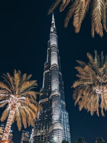 het hoogste gebouw ter wereld met twee palmbomen bij Jumera in Dubai