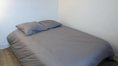 Cama con almohada en una esquina de habitación en Chambre Chez l'habitant - Chez Fab en Alençon