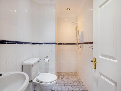 a bathroom with a toilet and a sink and a shower at Appletree Cottage in Saint Osyth
