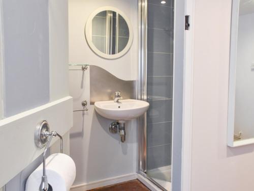 Reedham Retreat في Reedham: حمام صغير مع حوض ومرآة