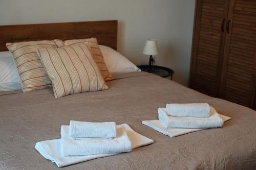 ein Bett mit zwei Handtüchern darüber in der Unterkunft Apartman Ariana in Selce