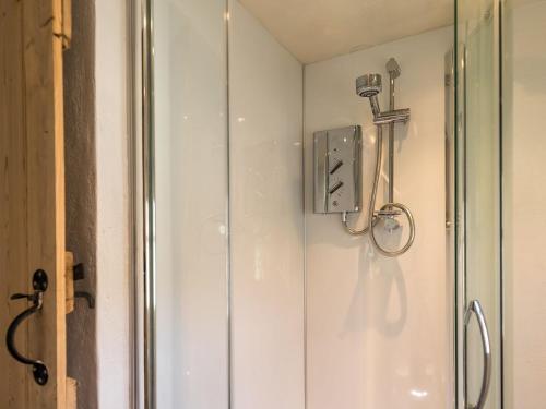 a shower stall in a bathroom with a shower at Alma Cottage in Solva