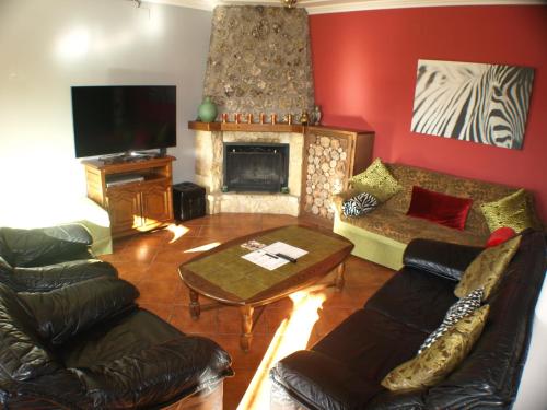 a living room with a couch and a fireplace at Suite Rural Carenas in Carenas