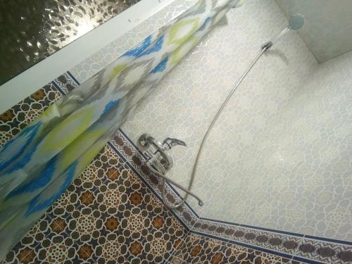 La salle de bains est pourvue d'une douche avec flexible d'eau. dans l'établissement Guest House "AN" & Teahouse, à Boukhara