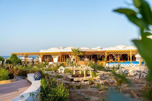 Beach safari nubian resort في مرسى علم: منتجع فيه مسبح ومبنى