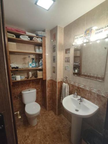 ein Bad mit einem WC und einem Waschbecken in der Unterkunft Apartamento luminoso con jardín in La Zubia