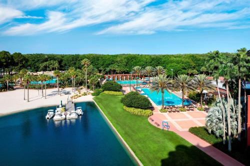 an aerial view of a pool at a resort at Walt Disney World Dolphin in Orlando